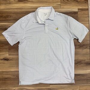 Masters Tech White Performance Golf Shirt Polo with Thin Blue Stripes XXL